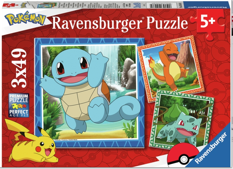 Ravenburger Puslespil Charmander, Bulbasaur and Squirtle 3x49 Brikker