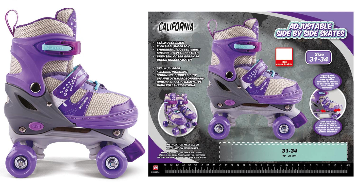 California Justerbare Side-by-Side Rulleskøjter – lilla (Str. 31–34)