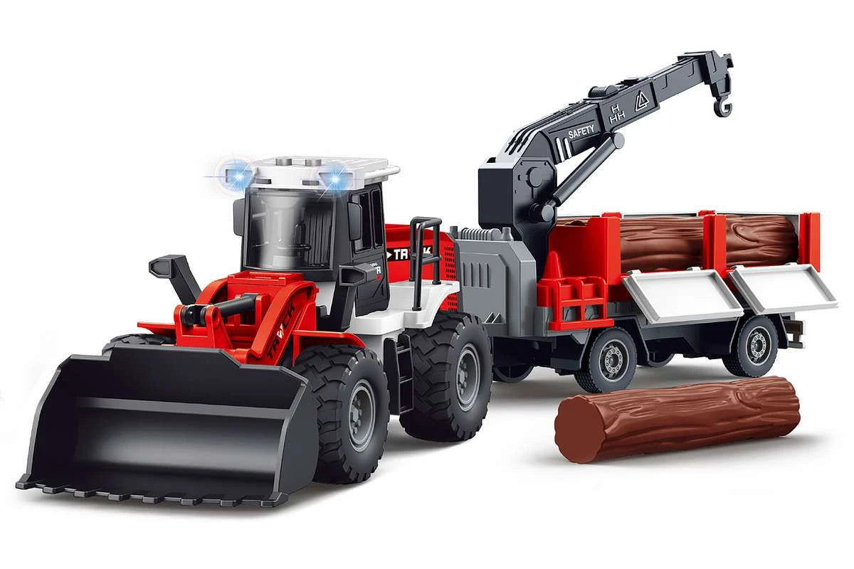 KLX støbt bulldozer med anhænger, træ, friktion, lys og lyd