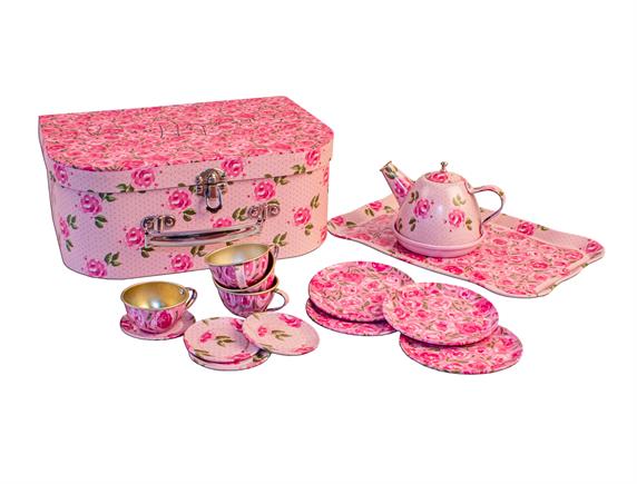 Magni Tesæt i kuffert m. lyserødt blomstermotiv