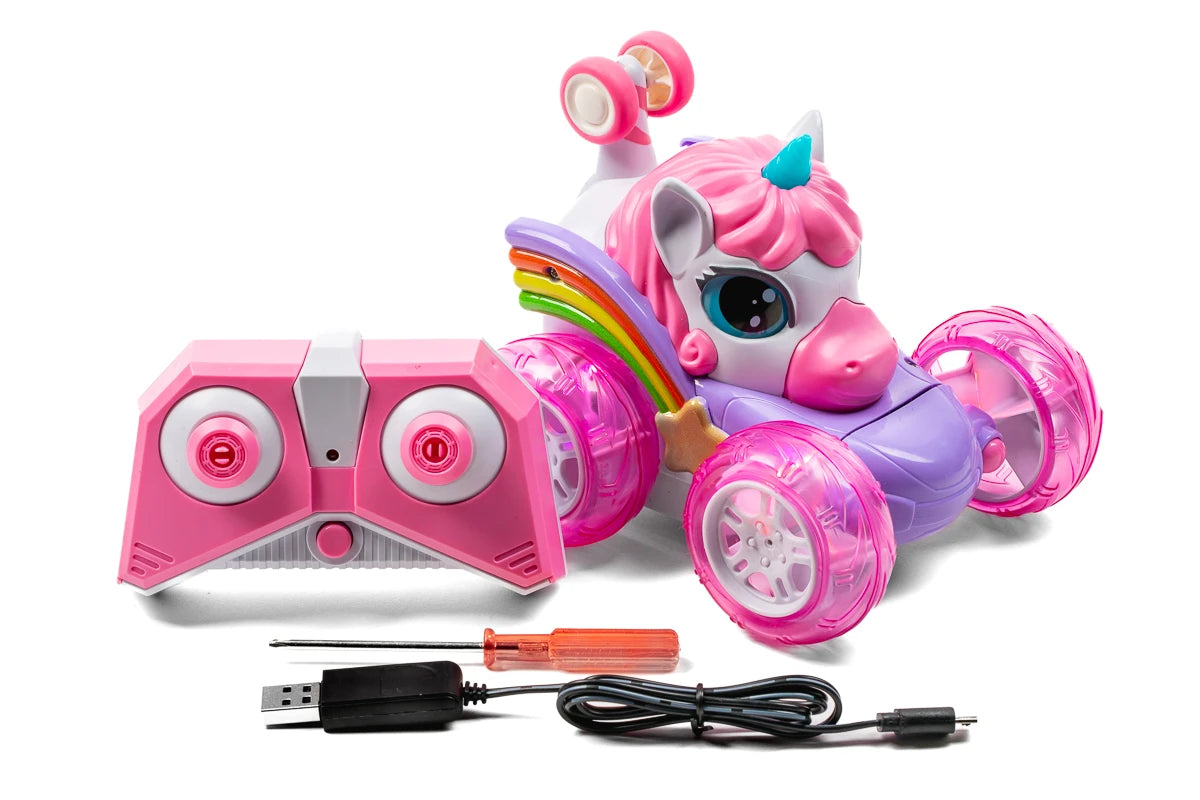 Enhjørning fjernstyret bil 2,4GHz, 3,7V 500mAh med lys, pink