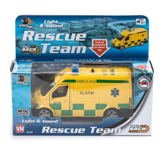 Ambulance med lys og lyd.