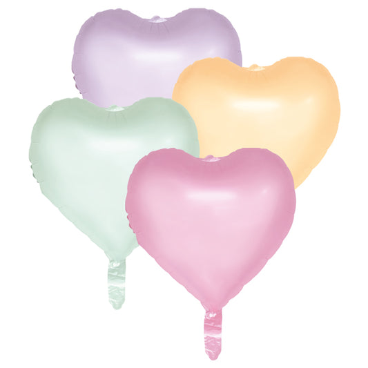 Folie hjerte balloner x 4 pastelfarver