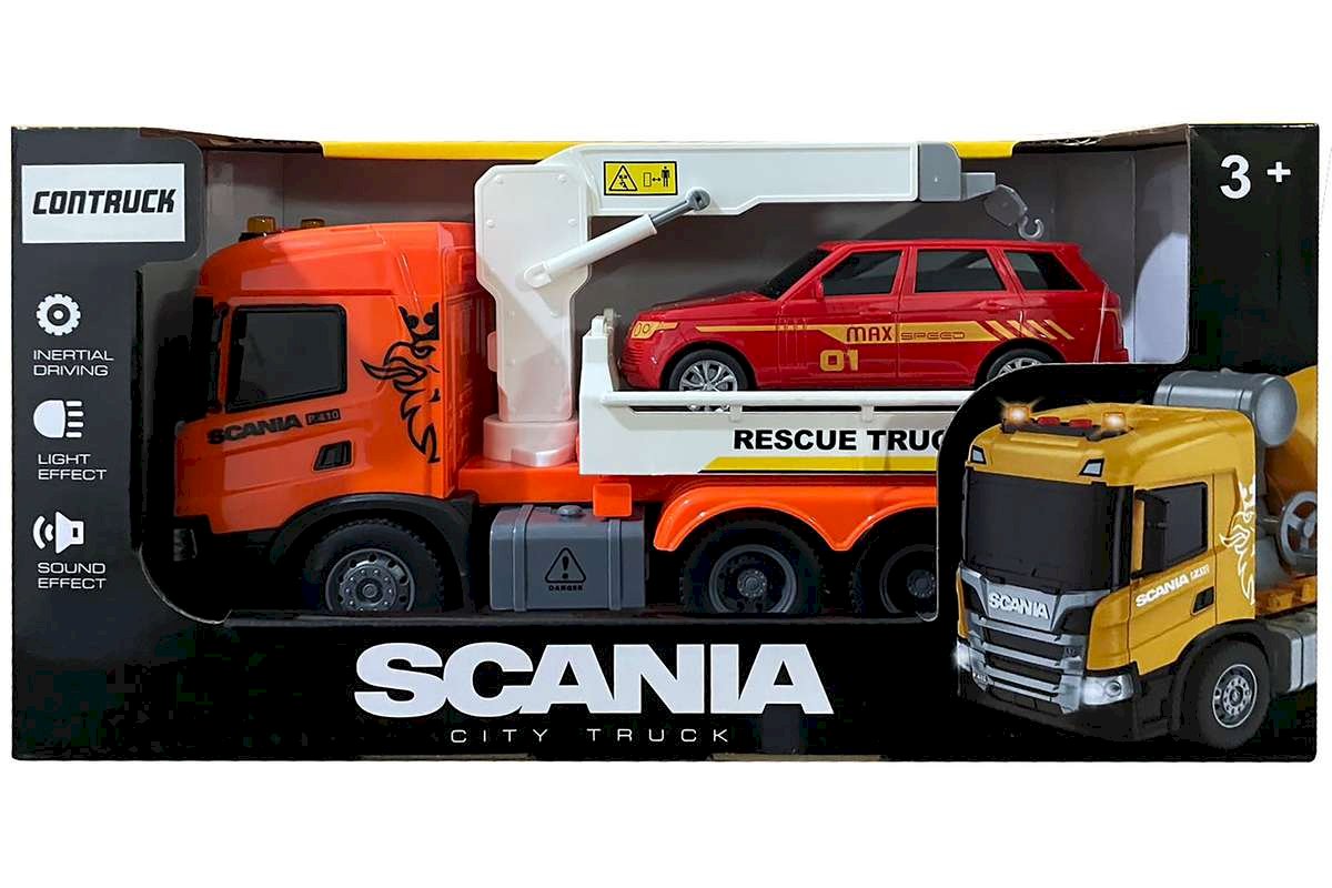 CONTRUCK SCANIA lastbil m/kran på lad, lys & lyd 25x10x15cm