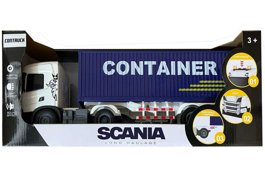 CONTRUCK SCANIA lastbil m/container, lys & lyd, 41x9,5x14cm