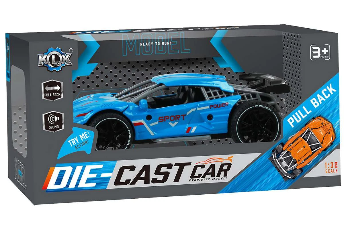 KLX die-cast Die-cast pull back car w/sound &Try-Me, blue