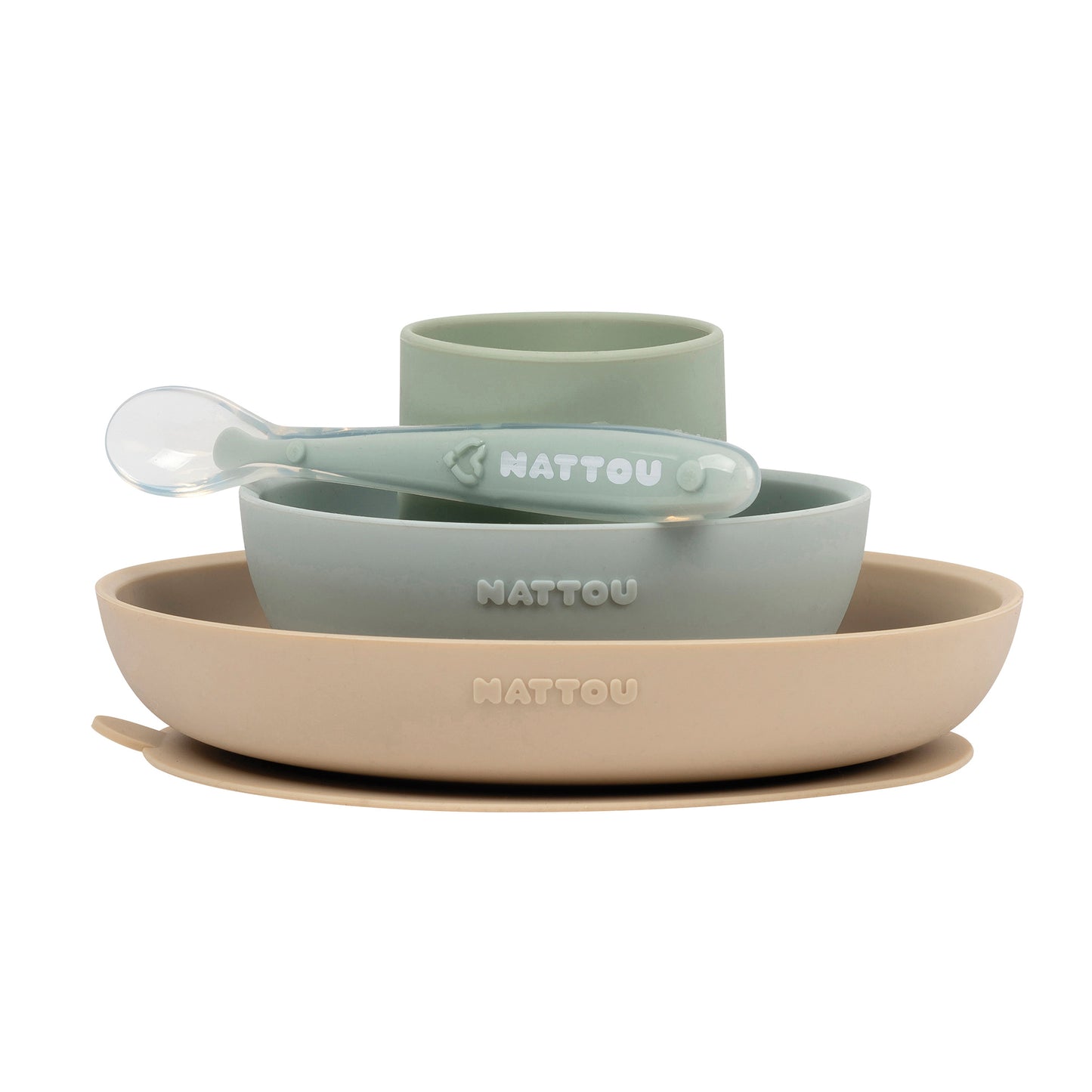 Nattou Silikone middagssæt grøn og beige