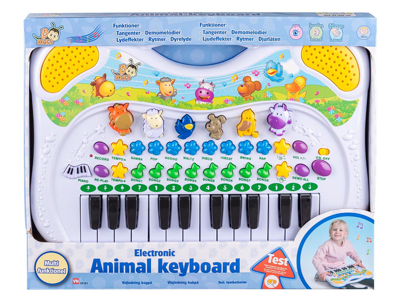 Bærbart keyboard med dyrelyde og indbyggede sange og rytmer.