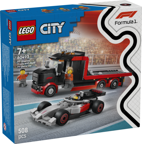 LEGO City legetøjssættet F1 udstillingstruck med Audi F1 racerbil 60493
