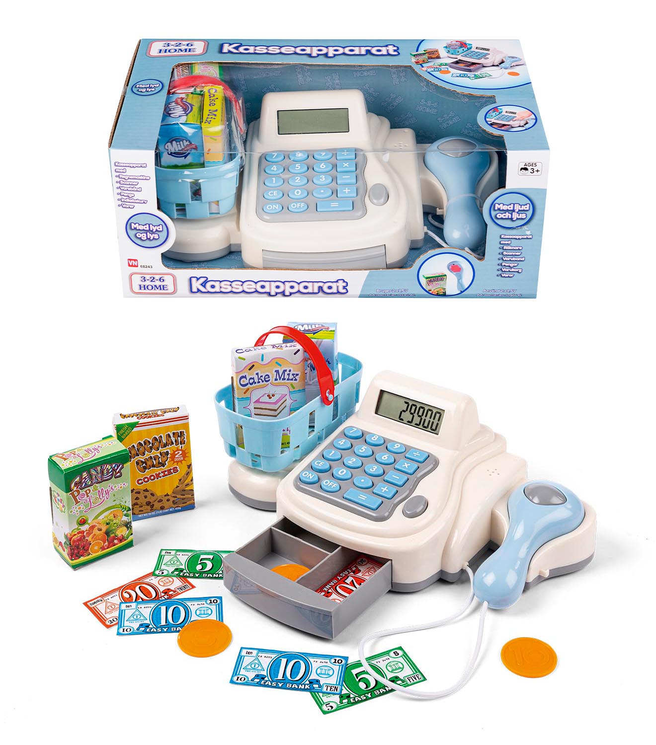 326 Kasseapparat med tilbehør.
