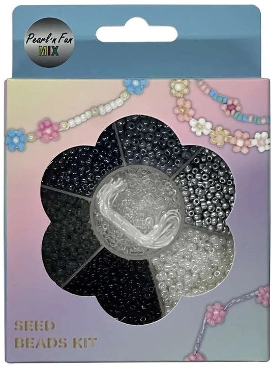 Pearl ´n Fun Glasperlemix 90g sort/grå/hvid+elastik