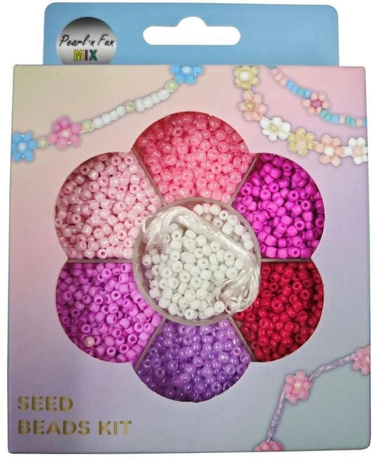 Pearl ´n Fun Glasperlemix 90g pink/lilla/hvid + elastik,