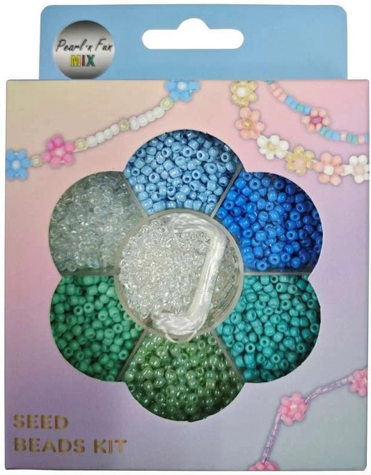Pearl ´n Fun Glasperlemix 90g blå/grøn/klar + elastik