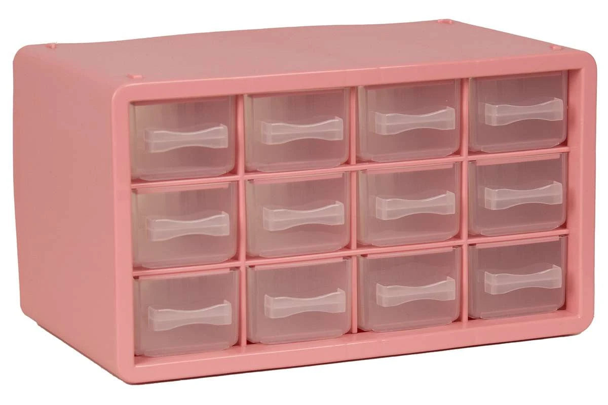 raaco Opbevaringsboks m/12 skuffer 14,2x24,8x14,9cm pink
