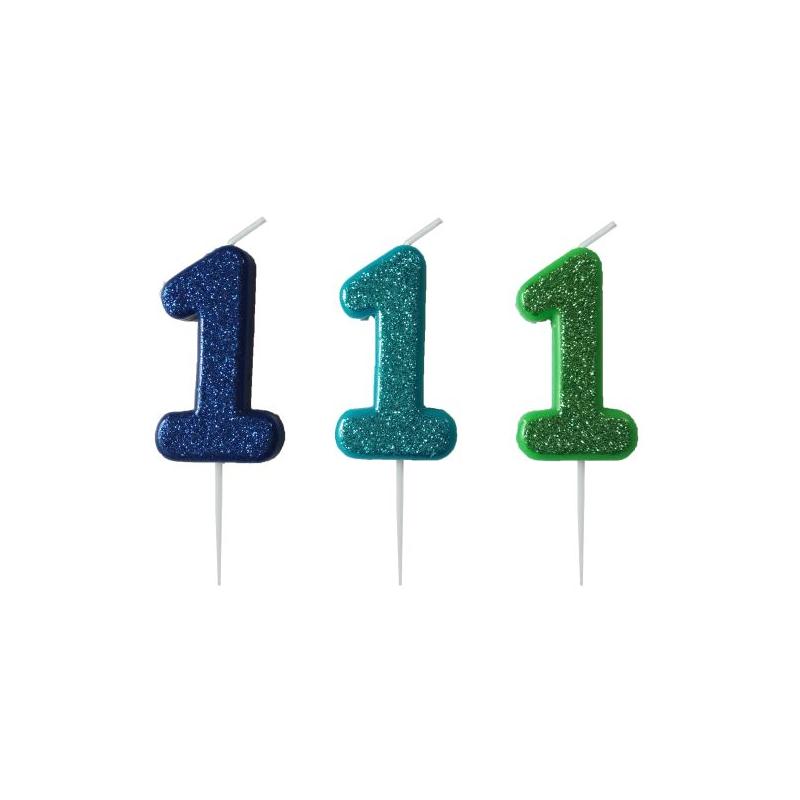 Kagelys tallet 1 med glimmer