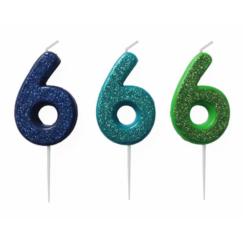 Kagelys tallet 6 med glimmer