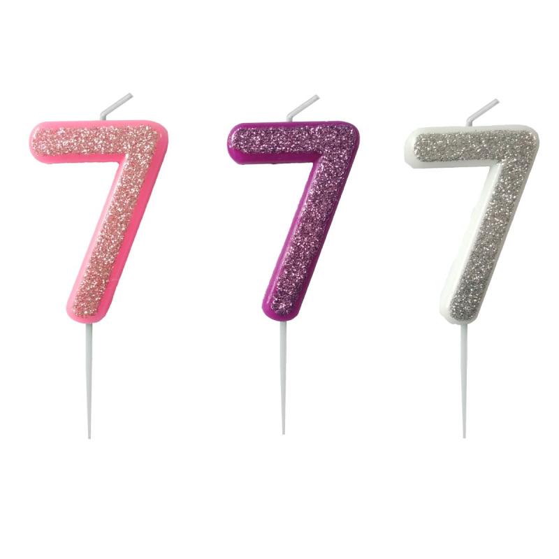 Kagelys tallet 7 med glimmer