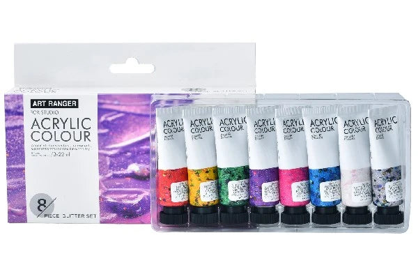 Art Ranger Akrylmaling sæt 8stk. 22ml glitter farver