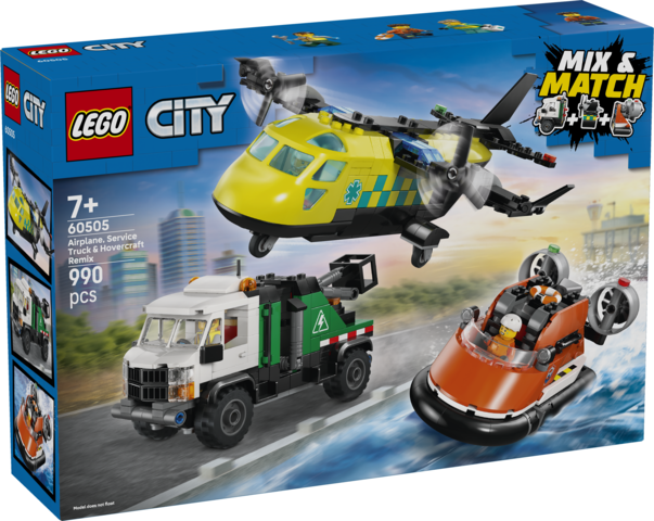 LEGO City Remix – Fly, servicevogn og luftpudebåd 60505
