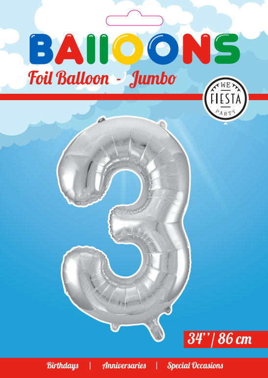 Folieballon 3 tal sølv 86 cm