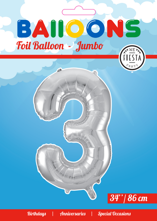 Folieballon 3 tal sølv 86 cm