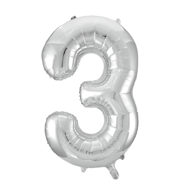 Folie sølv 3 tal ballon 86 cm