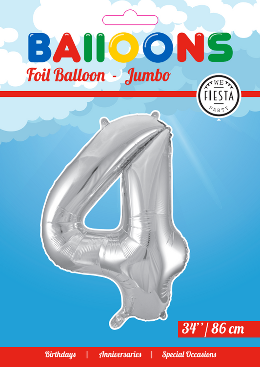 Folieballon 4 tal sølv 86 cm