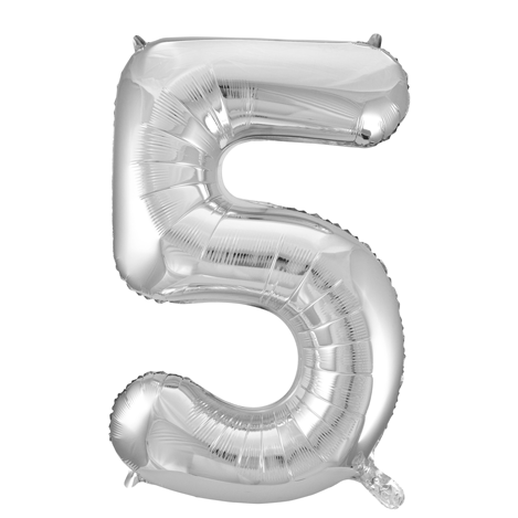 Folie sølv 5 tal ballon 86 cm