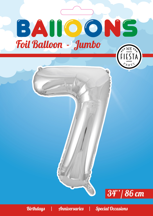 Folie sølv 7 tal ballon 86 cm