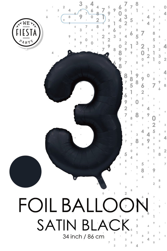 Folieballon 3 tal sort satin 86 cm