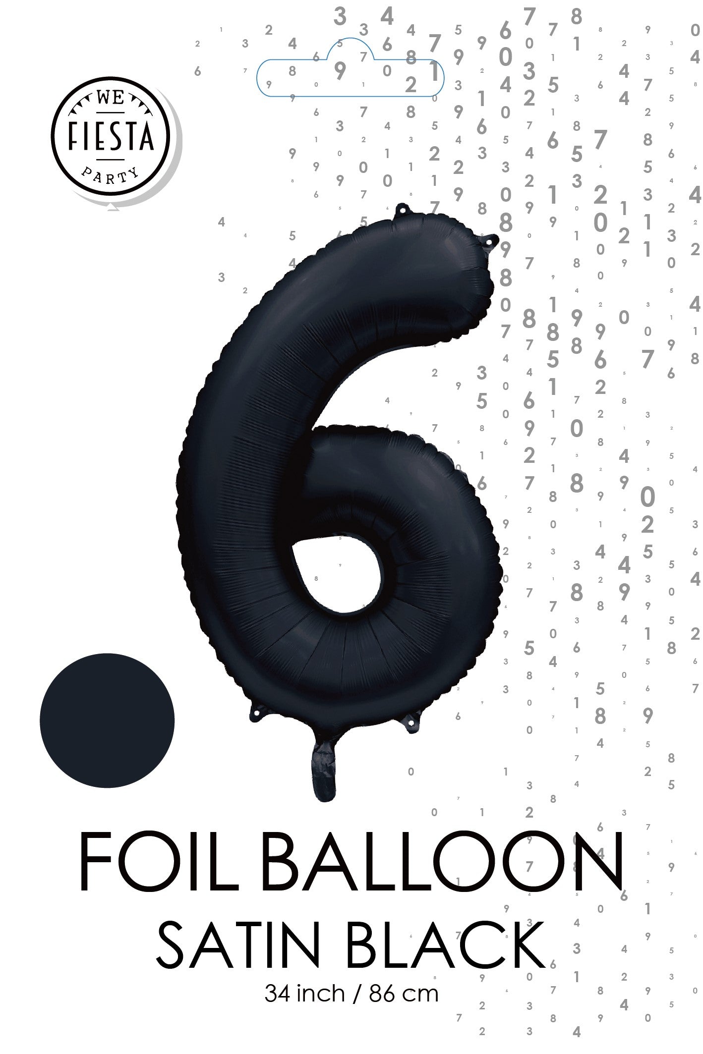 Folieballon 6 tal sort satin 86 cm
