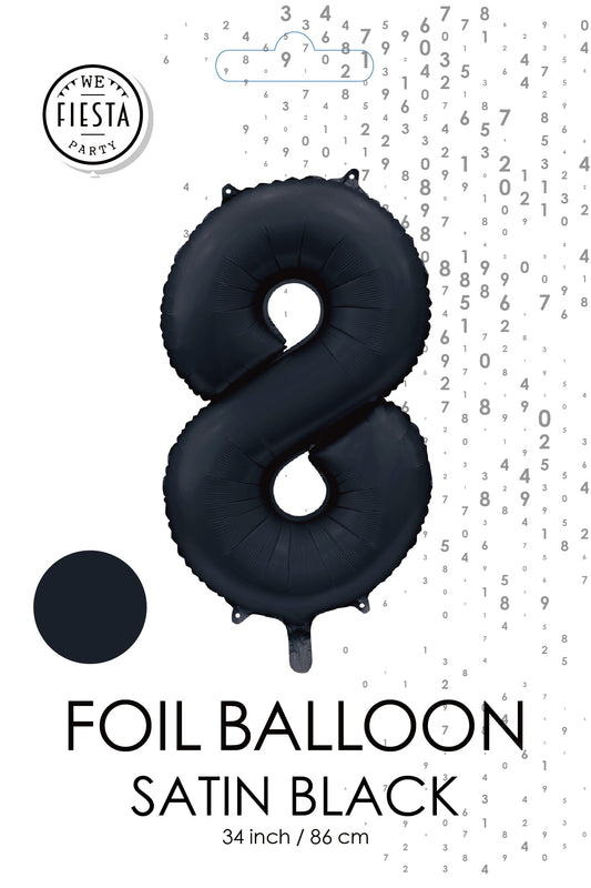 Folieballon 8 tal satin sort 86 cm