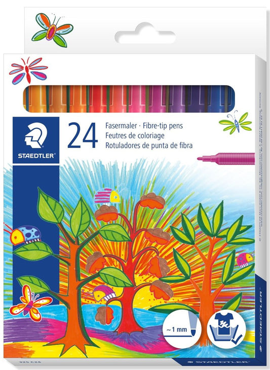 Staedtler æske med 24 fiberpenne i forskellige farver
