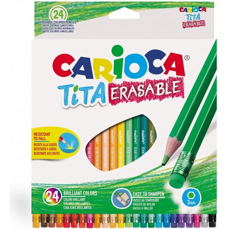 CARIOCA Farveblyanter med viskelæder, 3mm tip 24stk.