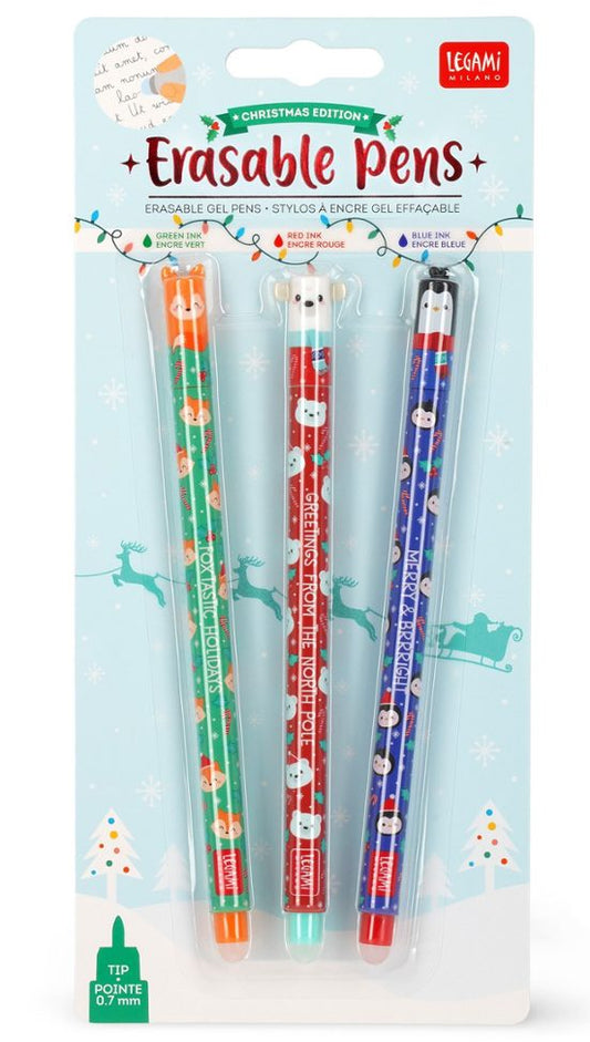 Erasable gel pen, 3-pack, Jul - Fox/Polar bear/Penguin,