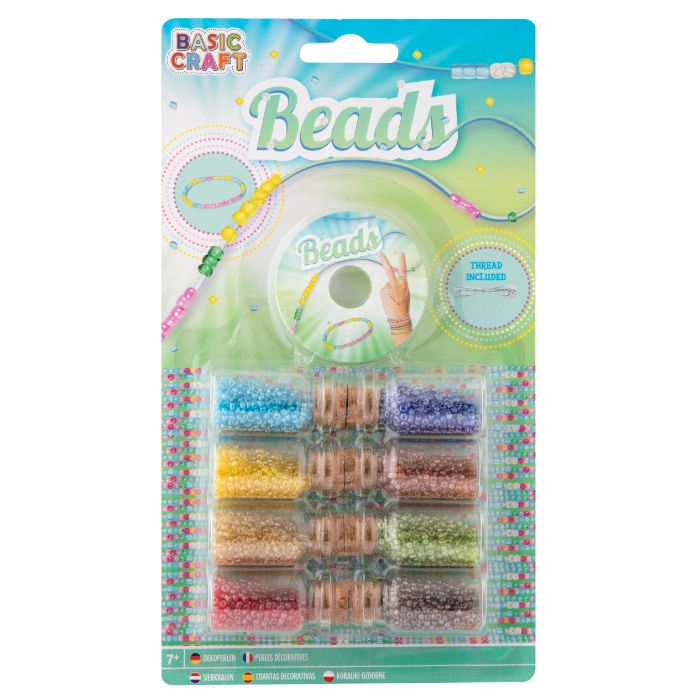 Perler i glasflaske, 8 frv + 1 plast snor