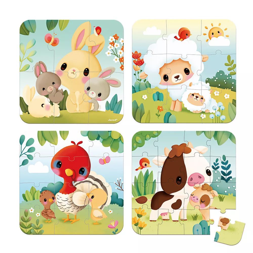 5 Progressive Difficulty Farm Animal Puzzles 6-9-12-16 pcs