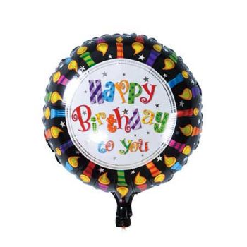 Folieballon Happy Birthday med sort kant