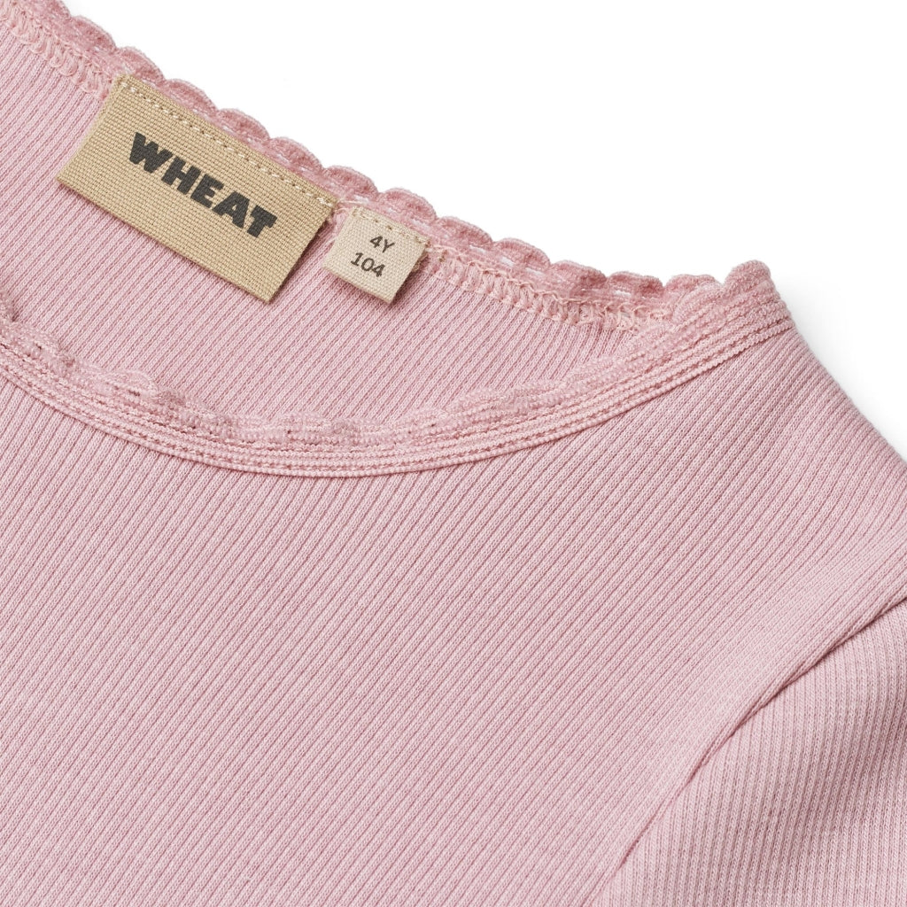 Wheat langærmet rib T-shirt rosa 98 cm