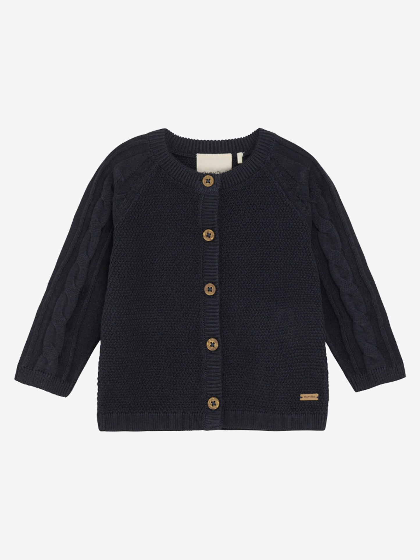 Minymo strik cardigan marine blå med træknaper 68 cm