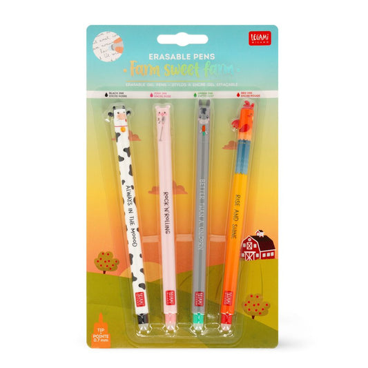 Erasable gel pen, 4-pack, Farm sweet farm, Ko/Svin/Æsel/Hane