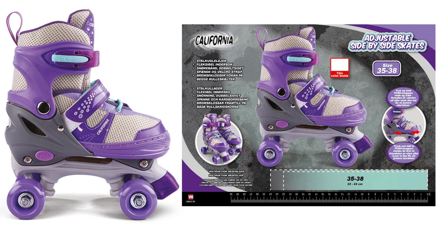 California Justerbare Side-by-Side Rulleskøjter – Lilla (Str. 35–38)