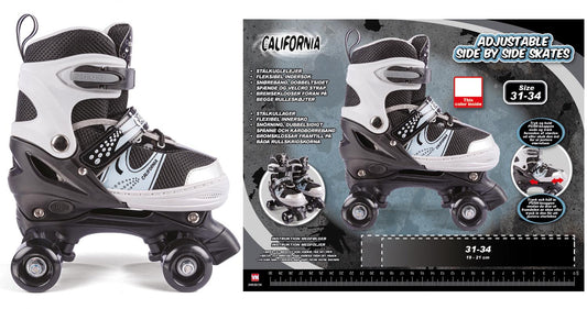 California Justerbare Side-by-Side Rulleskøjter – Sort/Grå (Str. 31–34)
