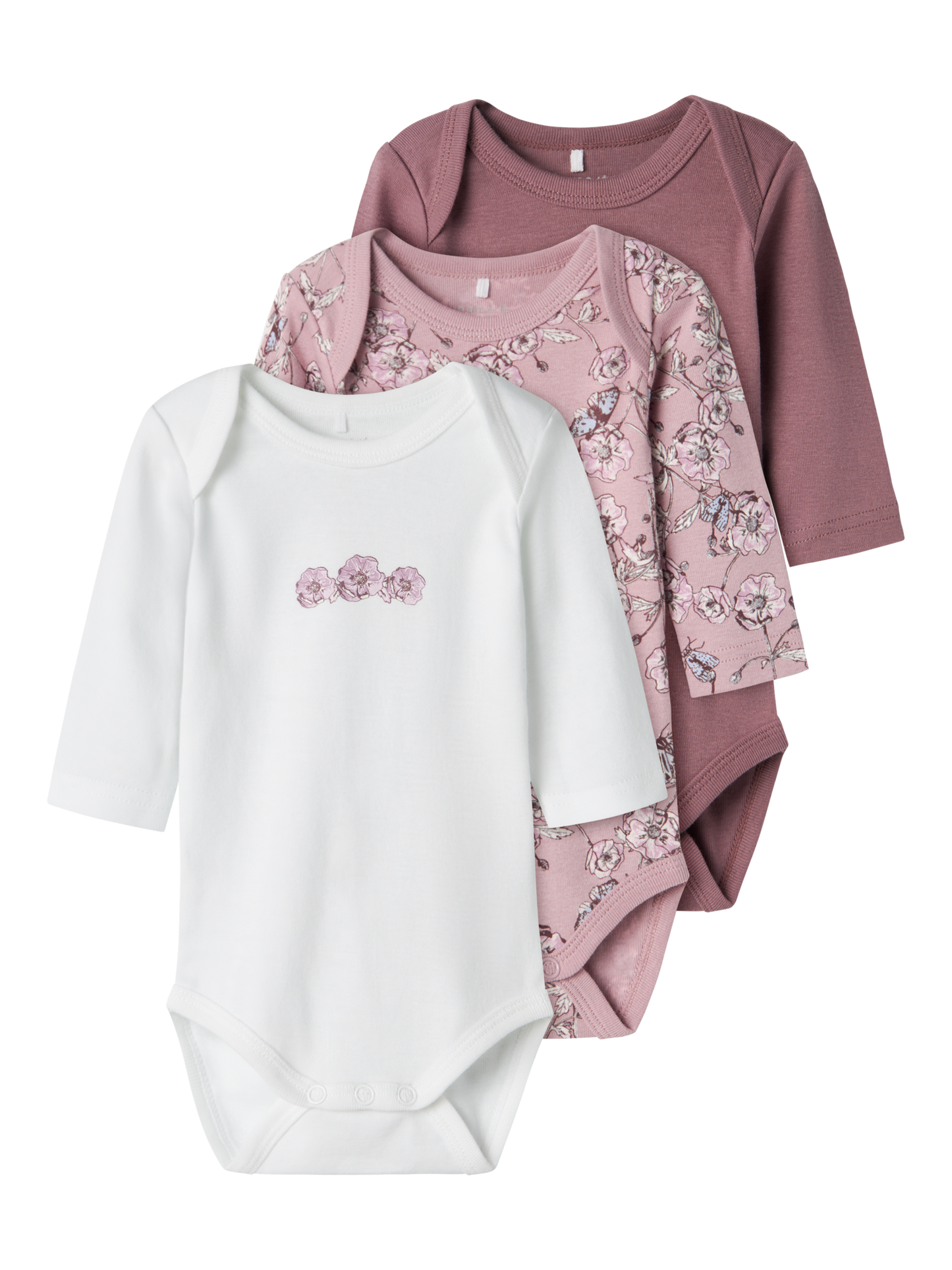 Name It 3 pk bodysuit med blomster 50 cm