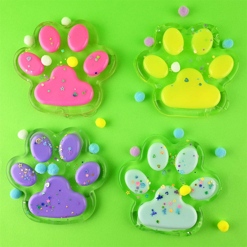 SQUISHY CAT PAW 180G CLEAR GLITTER W KULLE