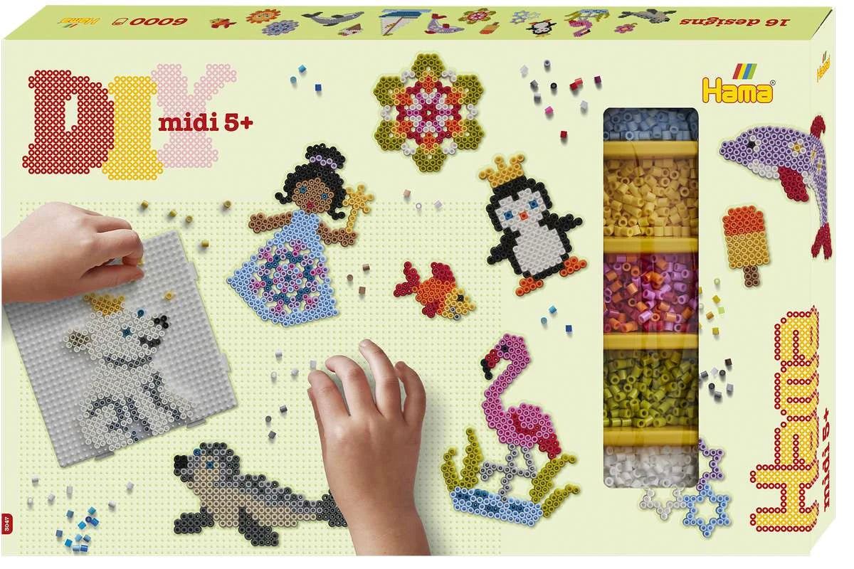 HAMA Hama gaveæske ca. 6.000 perler + 3 plader