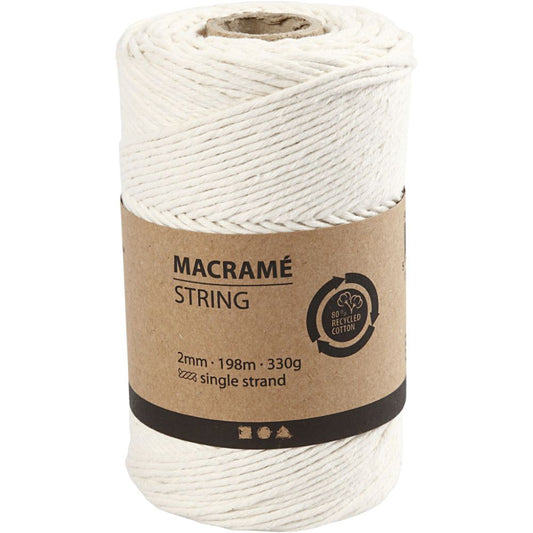 Macramé-snor Råhvid, 330 G