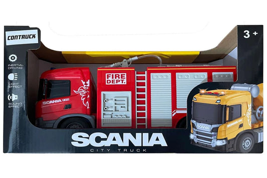 CONTRUCK SCANIA brandbil m/sprøjte ,lys & lyd, 28x10x15,5cm
