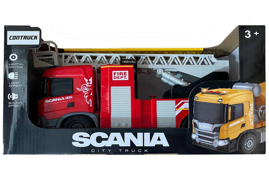 CONTRUCK SCANIA brandbil m/stige, lys & lyd, 31x10x16,3cm