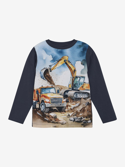 Minymo langærmet T-shirt med gravemaskine 92 cm